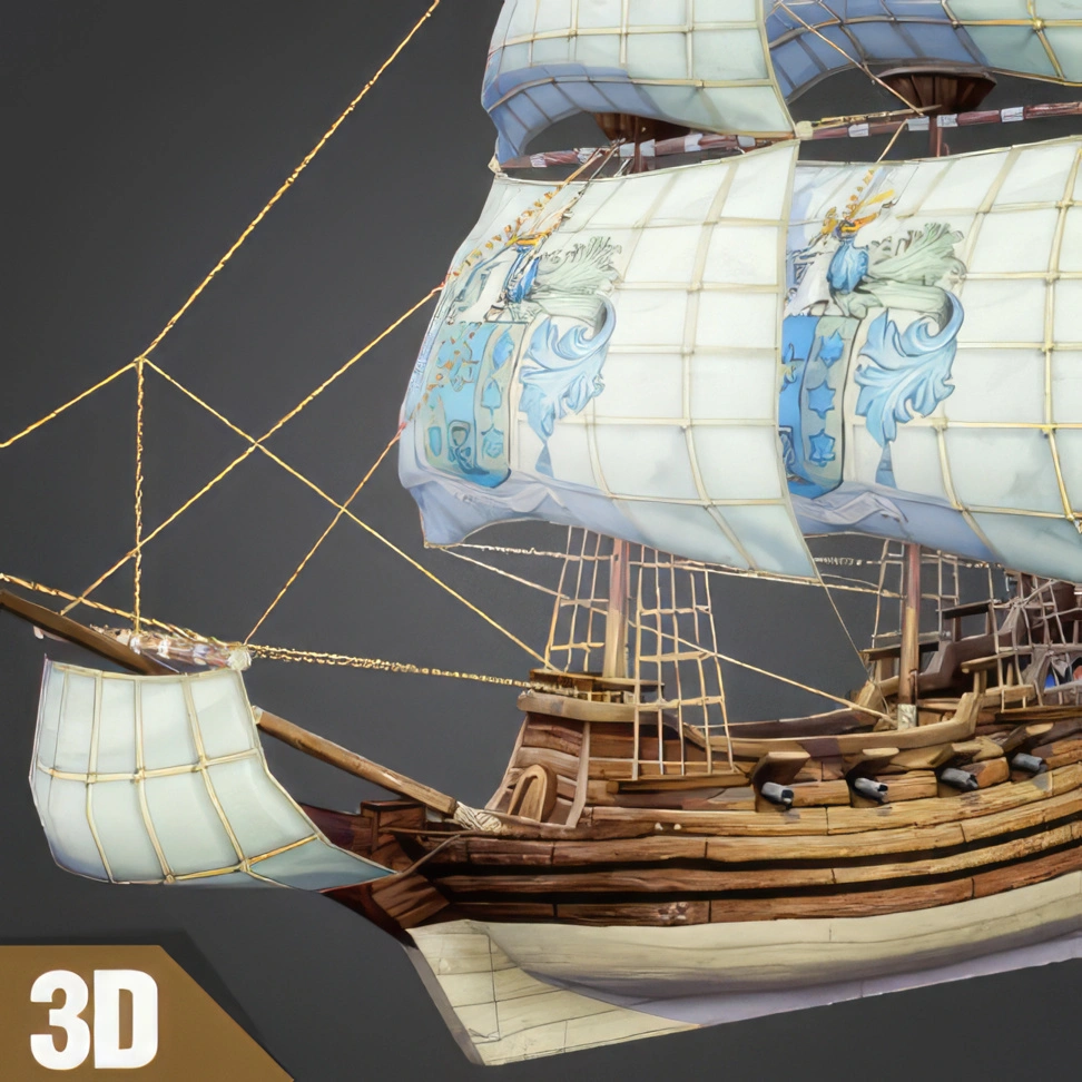 Pirate Ship 3D Model for Free | Low Poly & 3D Wireframe Modeling