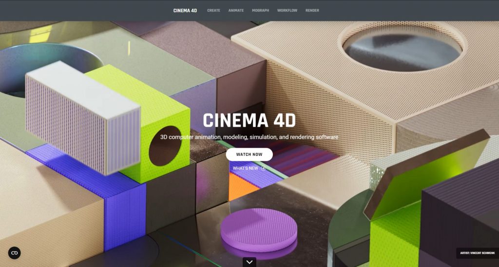 a website page with a bunch of different colored boxes, Cinema 4D