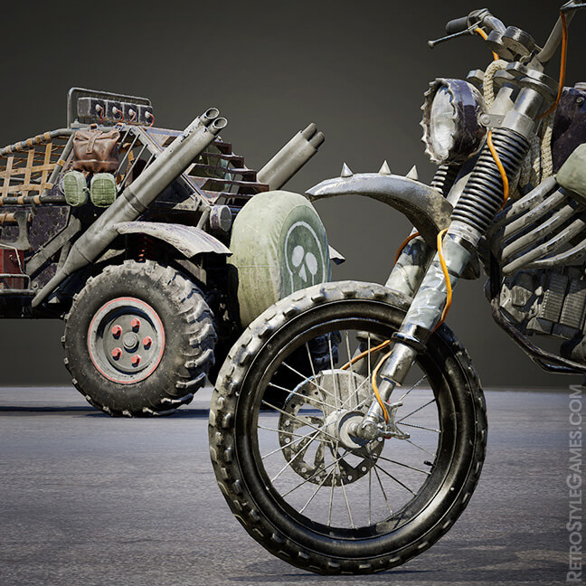Icon Realistic 3D Models of Motorbikes and Buggies for Zombie Apocalypse Scenes