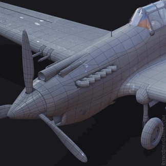 3D rigged model of a fighter jet with a propeller