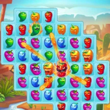 A game icon for a colorful and lively match-3 game featuring a cartoon-style red hot peppers, part of the graphical user interface (GUI), sized at 216x216 pixels.