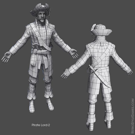 a couple of pirate characters that are standing next to each other, low poly 3d character