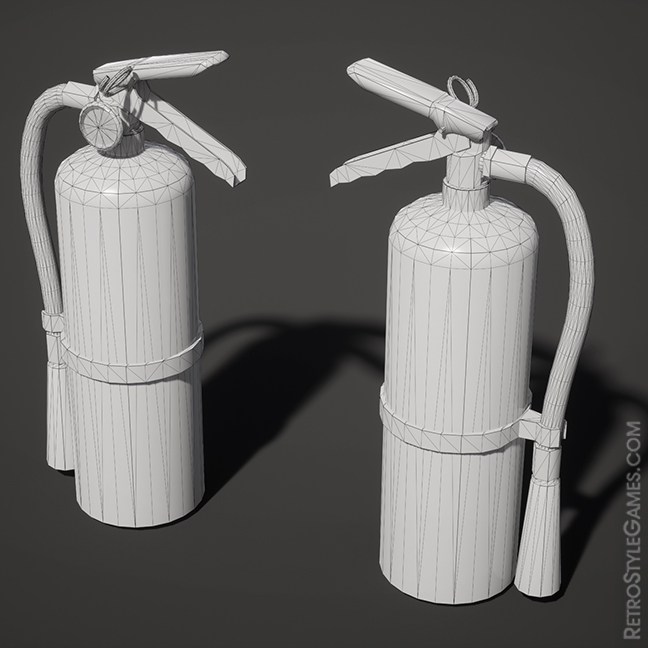 3D subway interior model highlighting realistic game objects, including an extinguisher