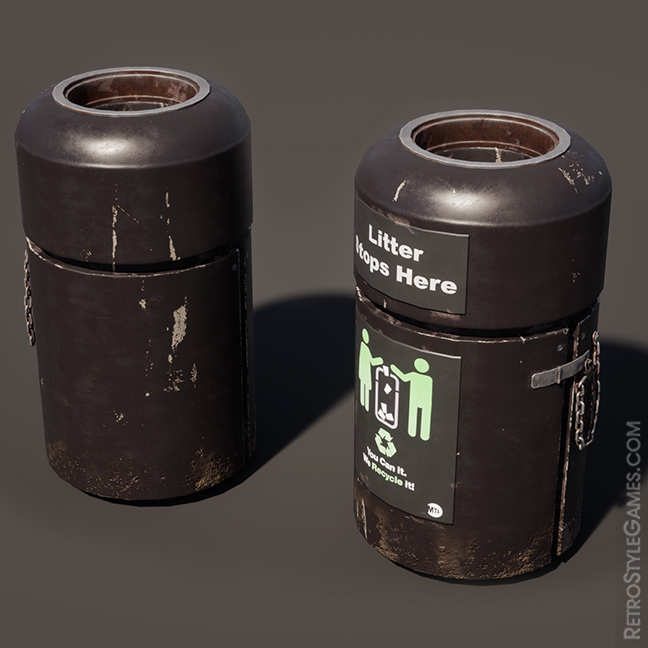 Game model of a subway train showcasing a trash can with unique texture details