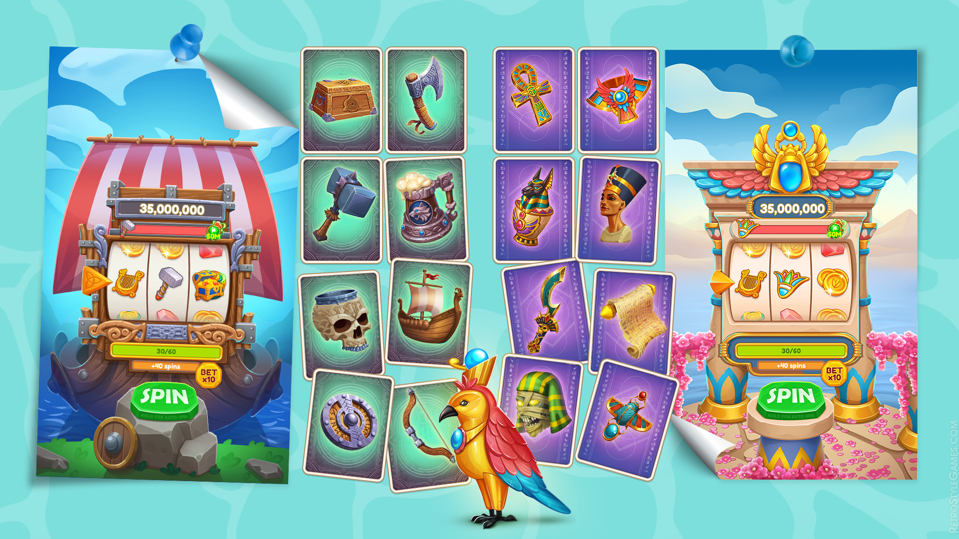 Adventure Quest Slot Game - Egyptian & Pirate Treasures Interface