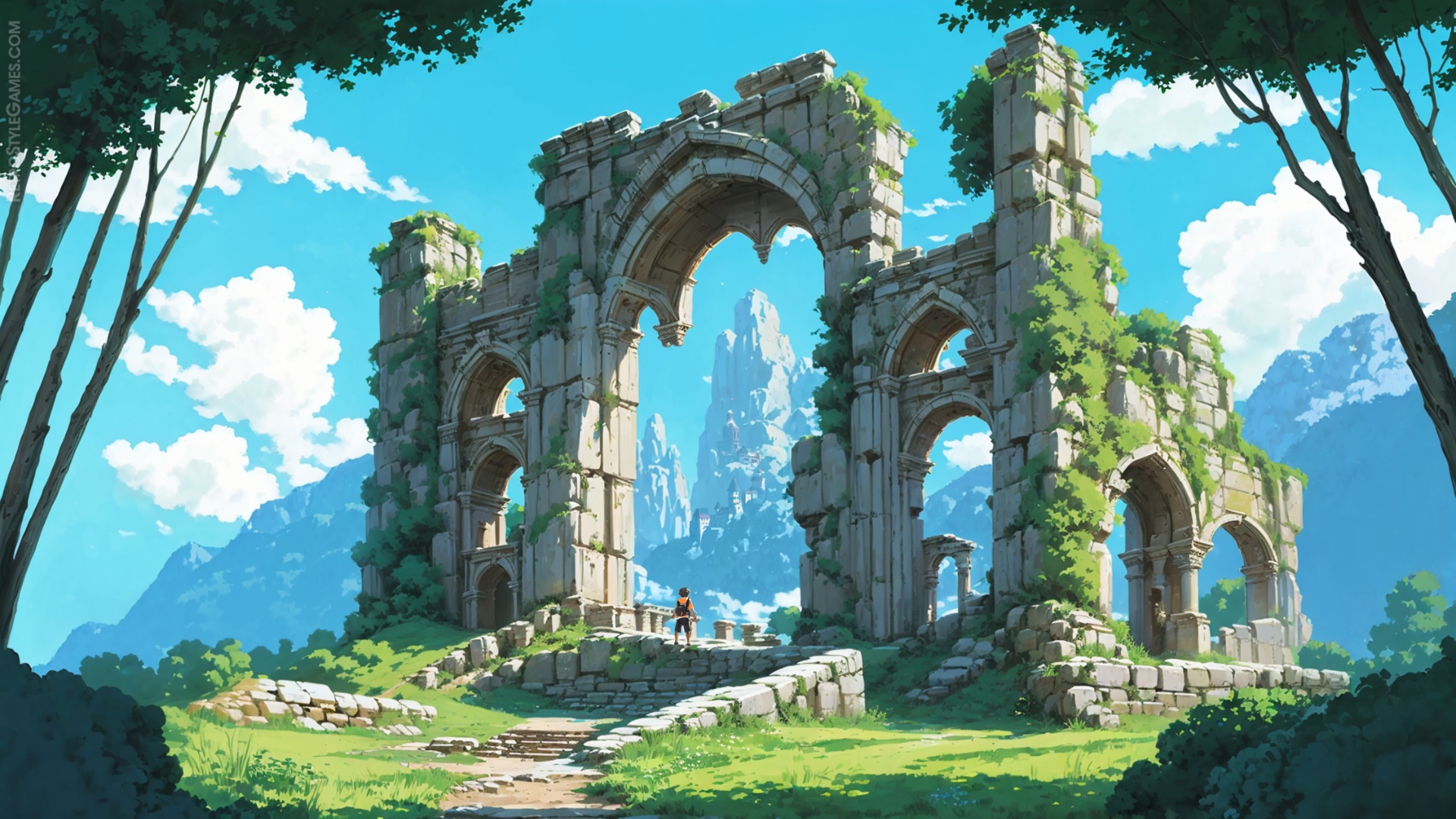 Game environment concept art of Ancient ruins in Blizzard-inspired project Fantasy Palia